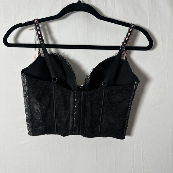 NWT-Victoria Secret Croquet Lace Babydoll Layering Pink Black Corset Sz S -DD - Picture 2 of 5